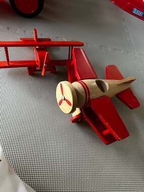 Hearth & Hand with Magnolia Wooden Toy Airplane Set of 2 - Red Biplane and Monop